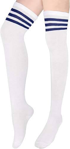 WY LIGHTING LEVEL Women Long Thigh High Socks Stripes Thin Tube Socks Thigh High Tights Over Knee Socks Casual High Stockings