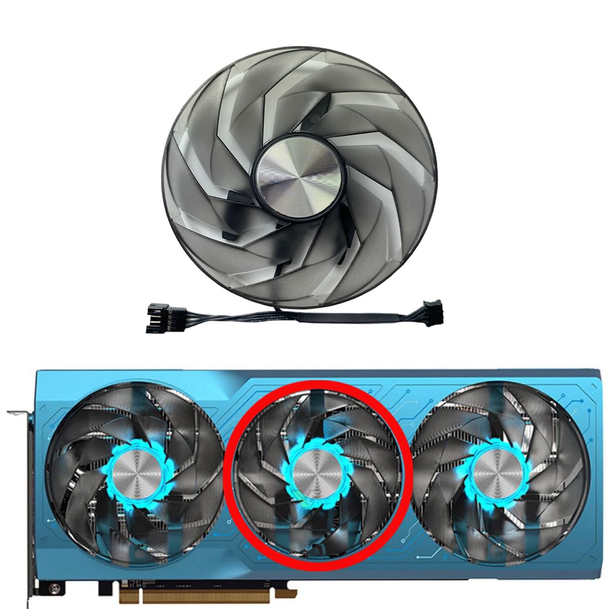 for Sapphire for Radeon RX 6750 GRE 12GB for Aurora Graphics Card Replacement Fan FD10015M12D/FD9015H12D(Middle Fan)