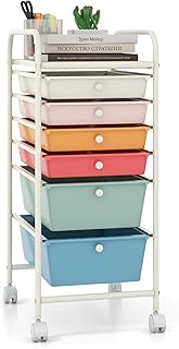 COSTWAY 6 Drawers Rolling Storage Cart, Home Office Stationary Utility Trolley with 4 Wheels, Multipurpose Mobile Organiser Shelving Unit for Makeup Beauty Salon (Colorful)