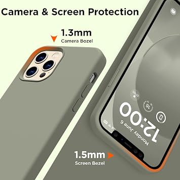 iPhone 12 Pro Max用ケース、カメラプロテクター2枚+スクリーンプロテクター2枚、フルボディシリコン耐衝撃保護カバー、 マイクロファイバー裏地付きスマホケース iPhone 12 Pro Max 6.7インチ用、カルケグリーン
