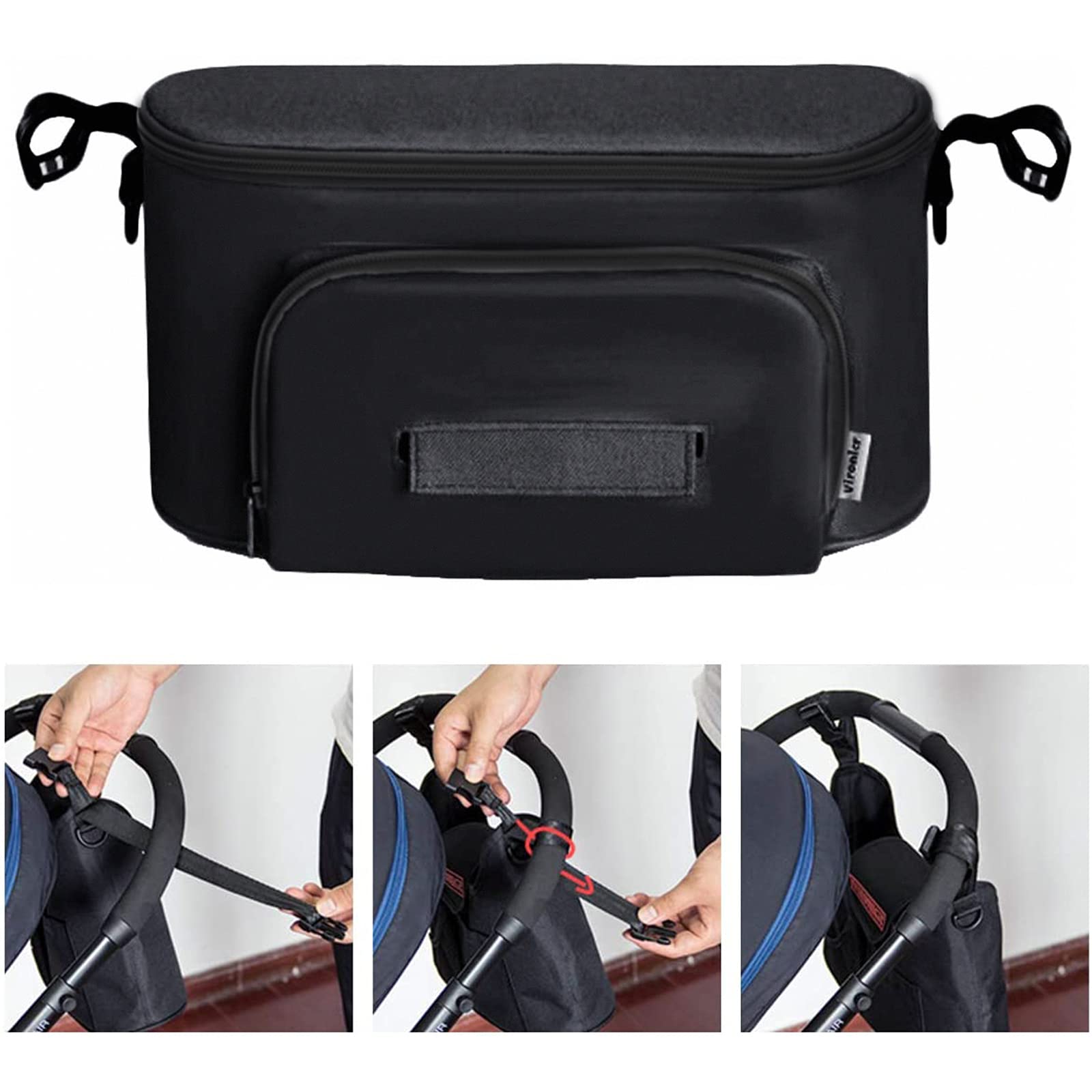 ZONSUSE Borsa multifunzione per neonati, borsa portaoggetti per passeggino, con velcro, impermeabile, universale