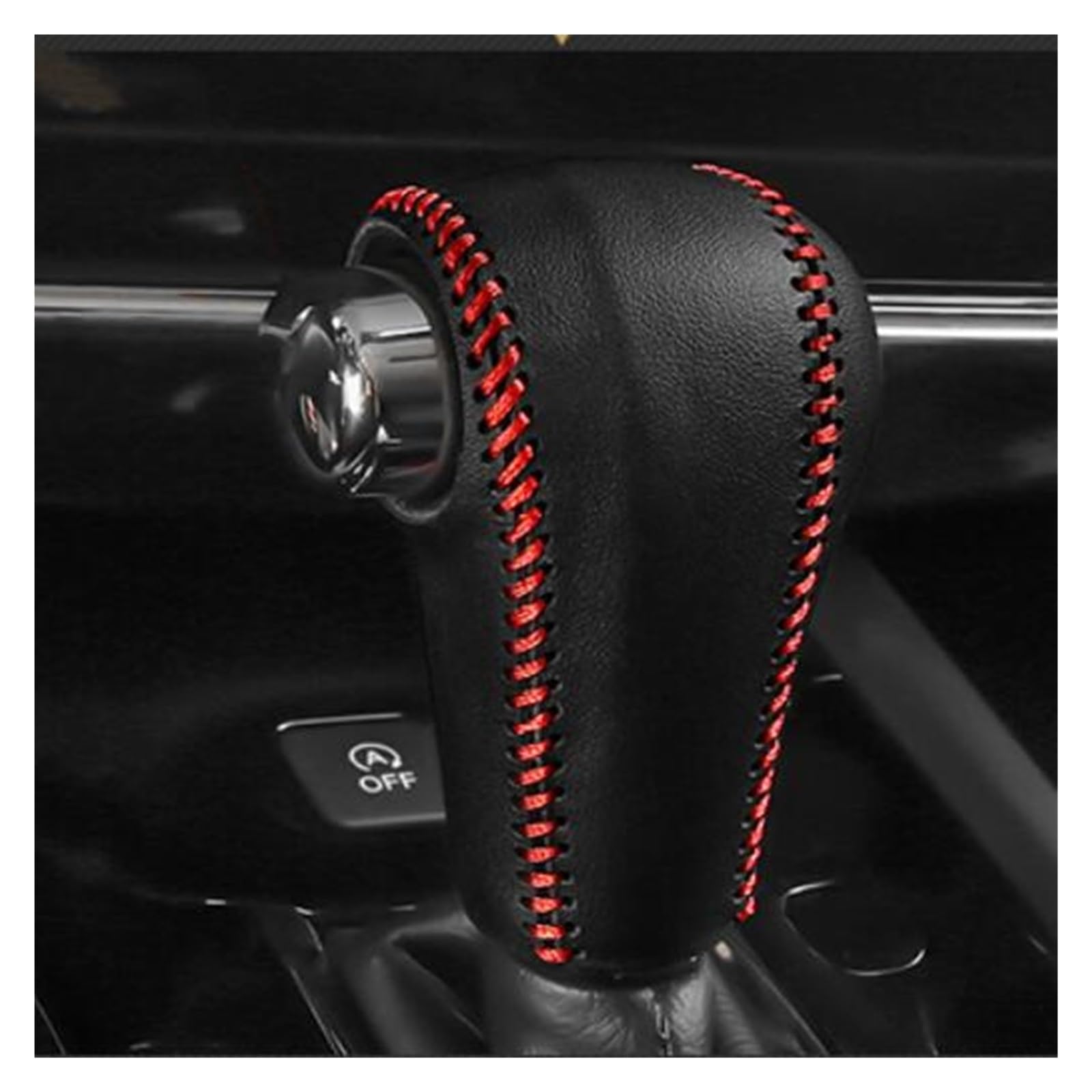 WINVOX for Vezel for HRV for HR-V 2014-2020 Car Genuine Leather Head Shift Knob Protection Cover AT Gear Collars Case LHD/RHD Car Trim Interior(LHD red line)