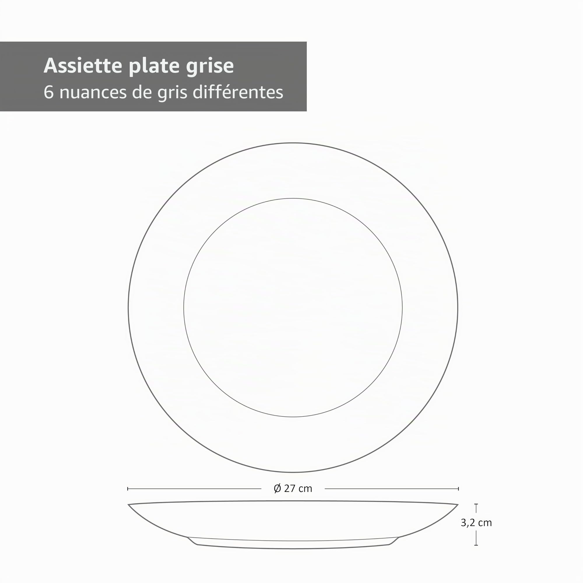 MamboCat Grey Lot de 6 assiettes plates I 6 personnes I Ø 27 cm I 6 différents tons de gris I Décor tourbillon I Assiettes plates I Vaisselle en grès