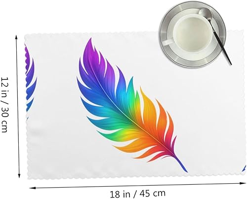 Miniatura 2 de Rectangular Placemats Set of 4, Heat Resistant Tropical Feather Printed Kitchen Dining Table Mats
