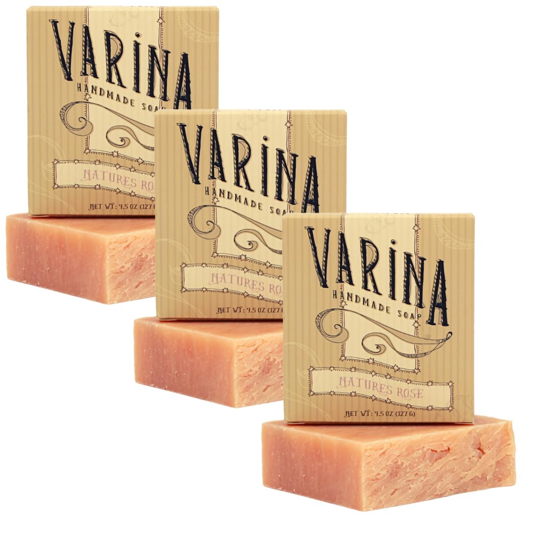 Varina Organic Nature's Rose Bar Soap - Gentle Cleansing for Sensitive Skin, Floral - 3 Pack - Experience Healthy and Glowing Skin