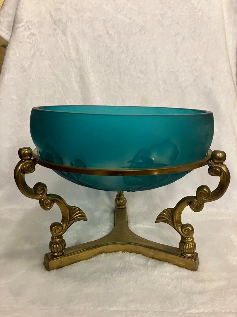 青色ガラスボウル 金属スタンド付き 青色ガラスボウル 金属スタンド付き 青いボウル | ガラス工房FARO