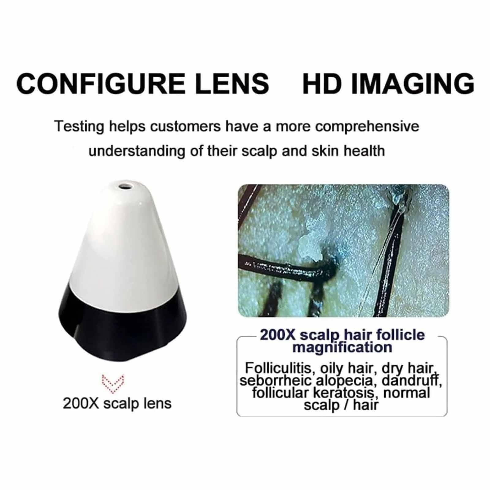 Haut Haar Analysegerät, 10,1 Zoll HD LCD Bildschirm, Mit Vier Rastern/Speicherfunktion 50X/200X Hautvergrößerung, Professionelles Follikelanalysegerät für Zuhause & Salon