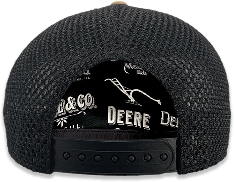 John Deere Mesh Trucker Hat, Tan and Black, Rope Accent, Heritage Logo Patch - Image 2