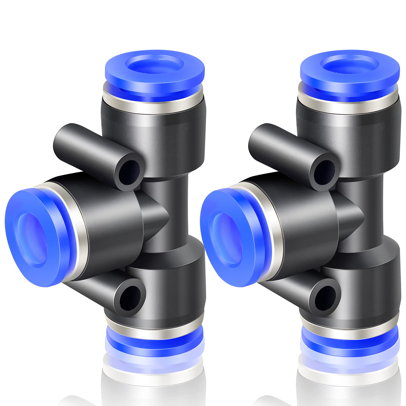 Ergaoboy Bu Pe 2 Pcs 6Mm Tube Od 3 Way Tee Push To Connect Fittings, Blue Pneumatic Push Lock (Pe6)