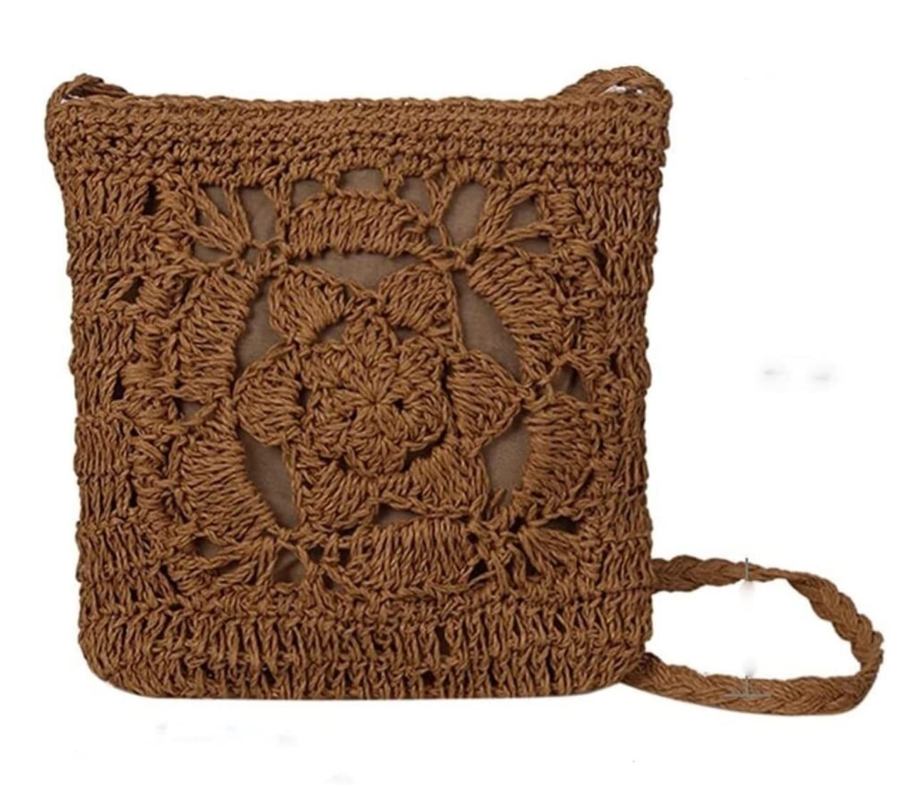 Borse da Spiaggia Borsa A Tracolla Intrecciata In Paglia Borsa A Tracolla Intrecciata All'uncinetto Da Donna Borsa Da Viaggio In Rattan Scavata Borsa Paglia Borse Estive ( Color : B , Size : 24*25cm )