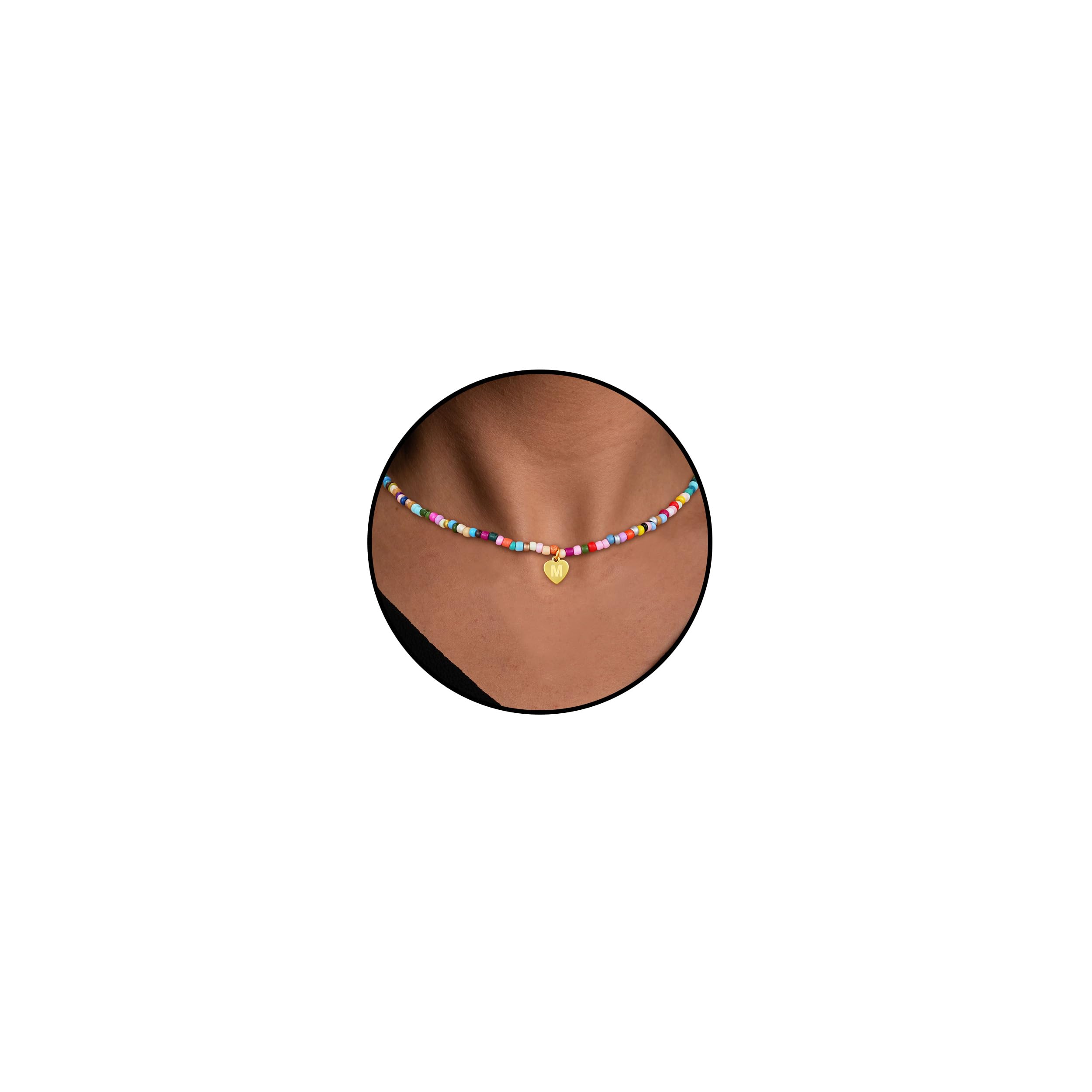 Esmoly Colorate Perle Collana Donna con Lettera A-Z Argento/18K Oro Regalo Compleanno Donna Ragazza 14+2 Inches