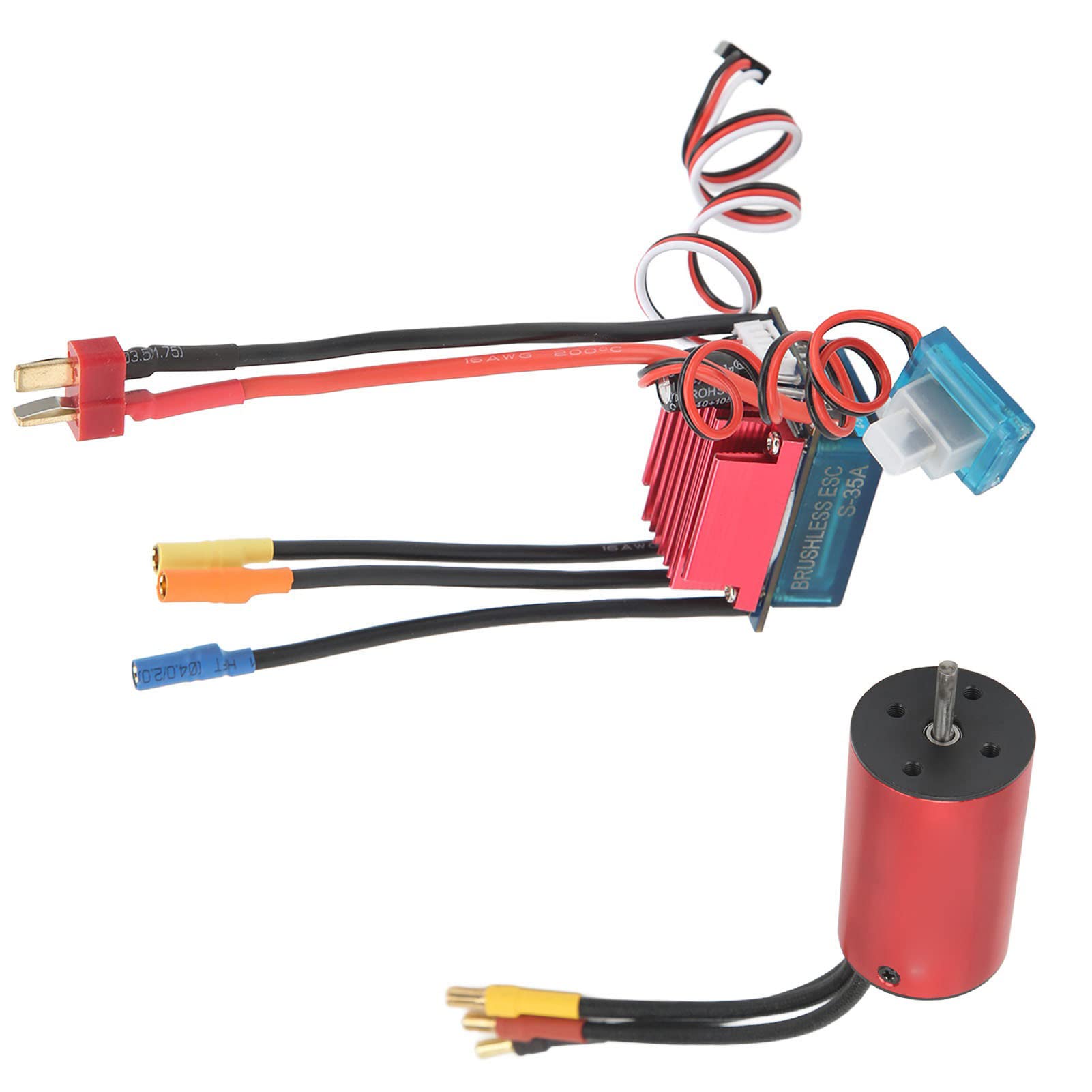 Generic Silnik Bezszczotkowy 2845 i Zestaw ESC Wodoodporny, Wysokowydajny Silnik 2800KV do Samochodów RC Czerwony Stop Aluminium 1,9 X 1, Cala