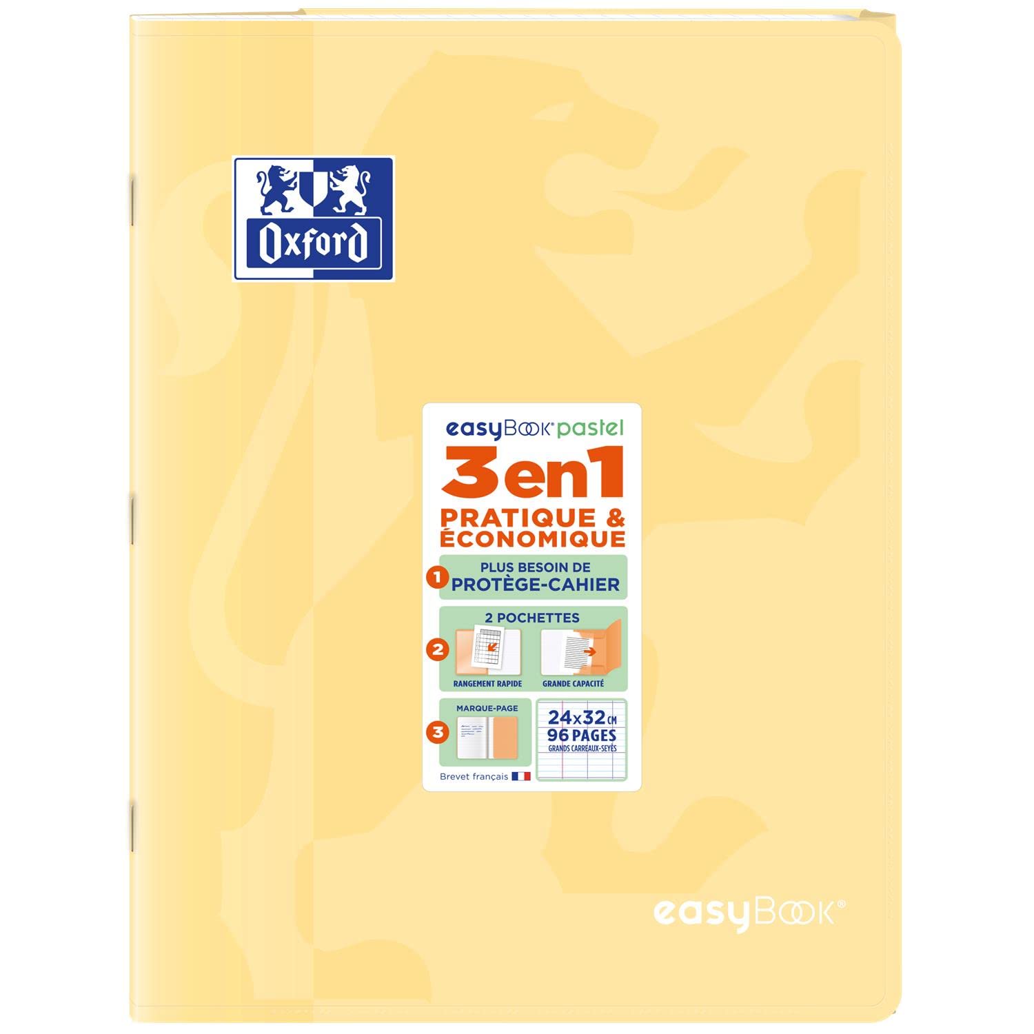 OXFORD Lot de 5 Cahiers piqûre EASYBOOK Pastel 24 x 32 cm 96p 90g grands carreaux coloris aléatoire