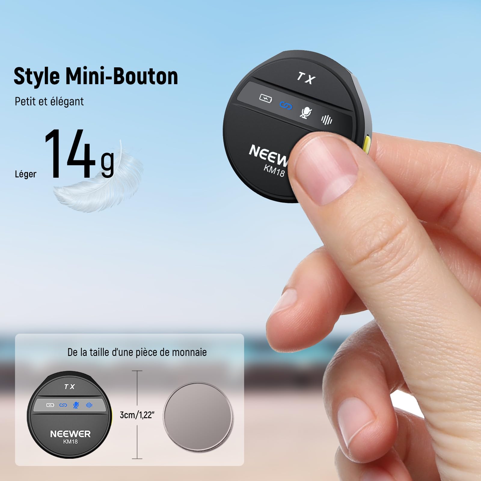 NEEWER Micro Lavalier sans Fil pour iPhone, Mini Micro Réduction Bruit avec USB C/OTG/Boîtier de Chargement Batterie 24H Vidéo Vlog Compatible avec iPhone 16 15 Téléphone Android PC Ordinateur, KM18