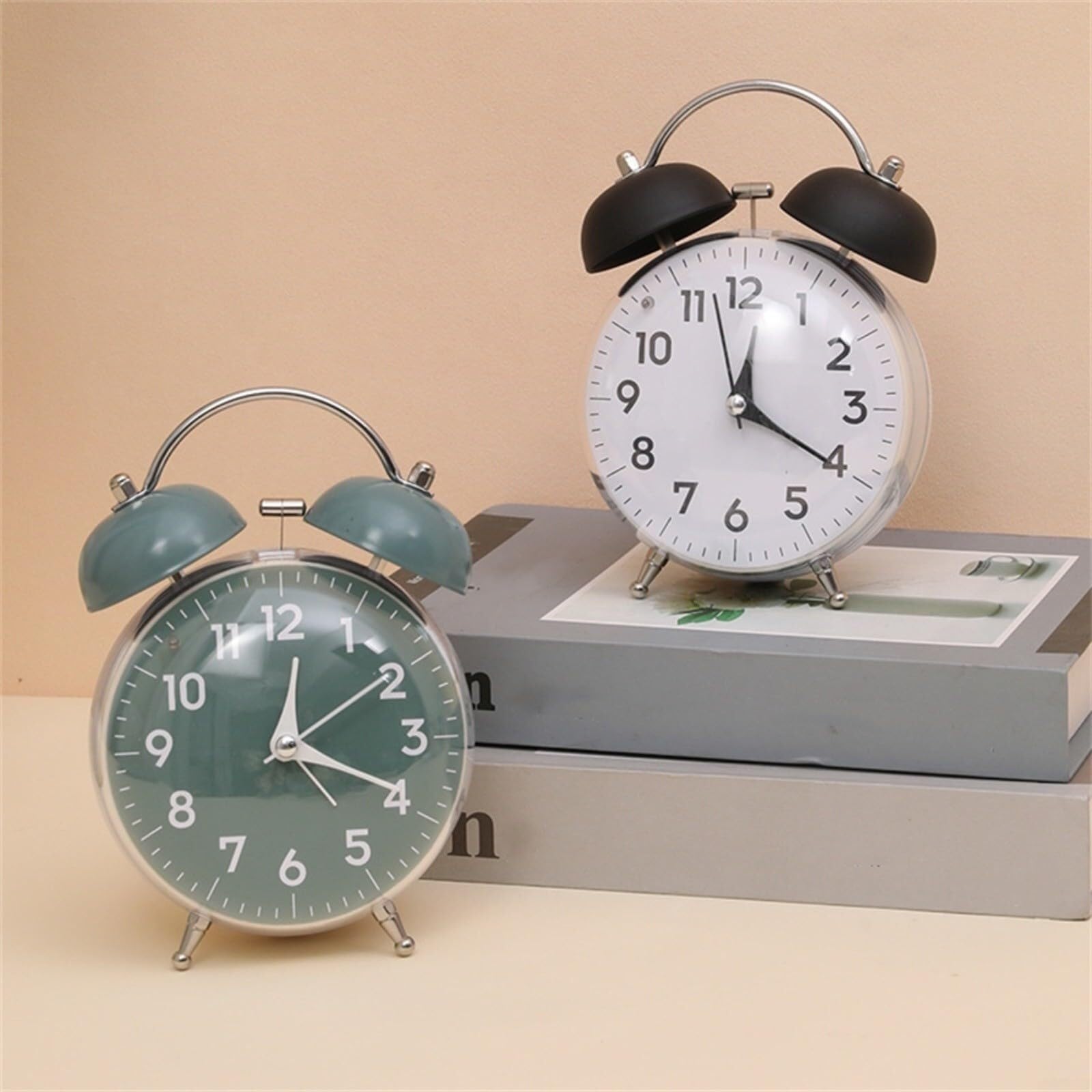 Vintage-Tischwecker aus Metall mit Zwei Glocken und lautem Nachtlicht for Zuhause, Büro, Studentenwohnheim oder Nachttisch wecker analog(Grey)