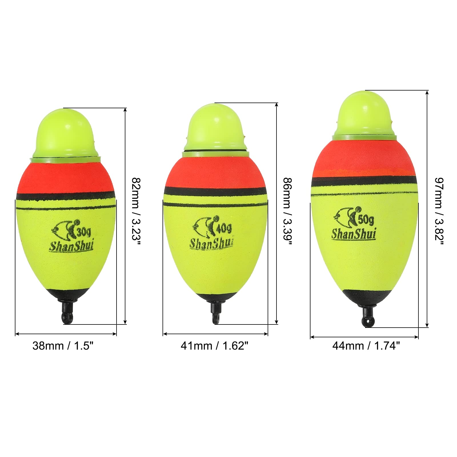 PATIKIL 1oz 1.4oz 1.8oz Lighted Fishing Slip Bobbers, 1 Pack EVA Green Red LED Light Up Fishing Float for Night Fishing, Yellow