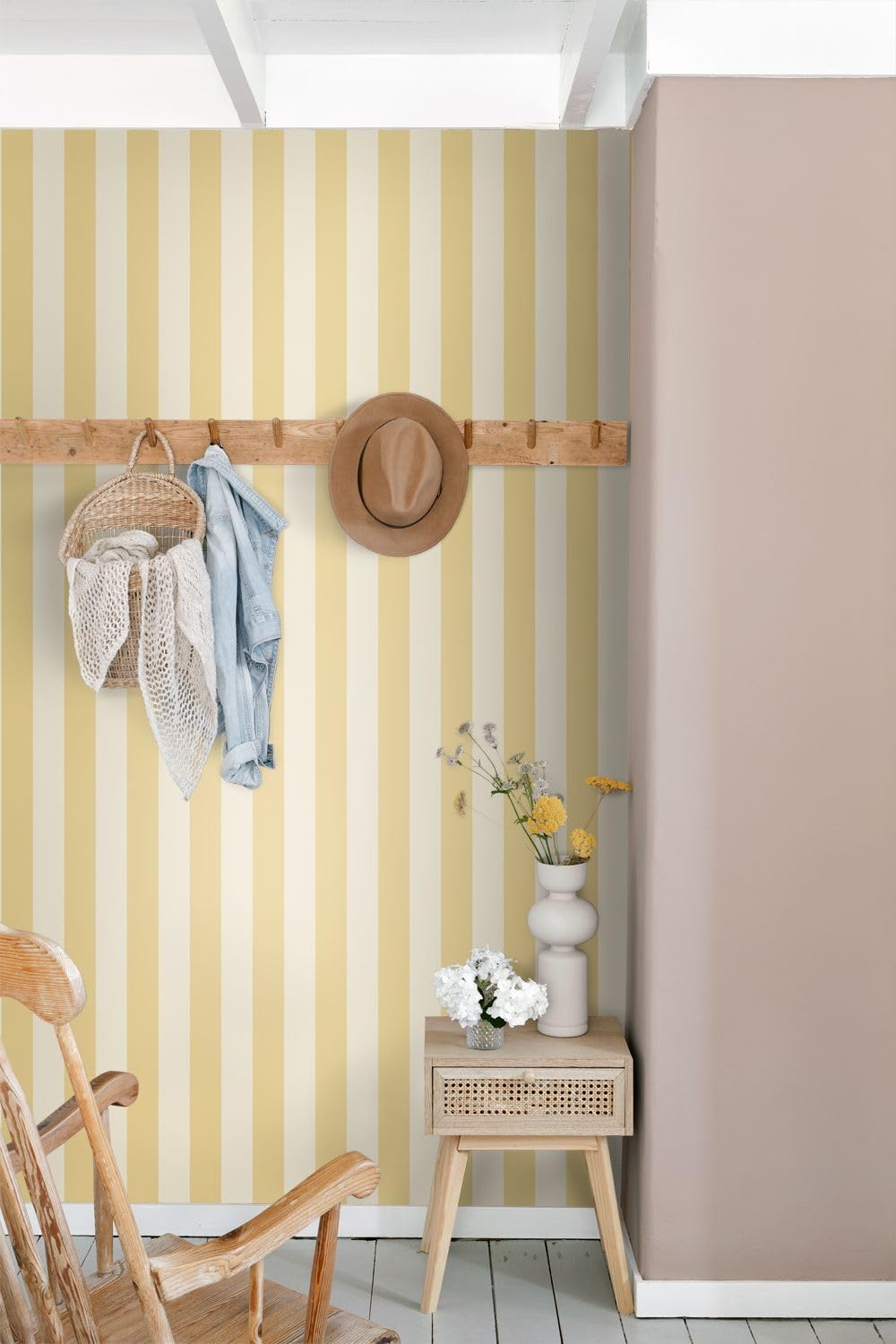 Esta Home Tapete Streifen Gelb und Beige 0.53 x 10.05 m