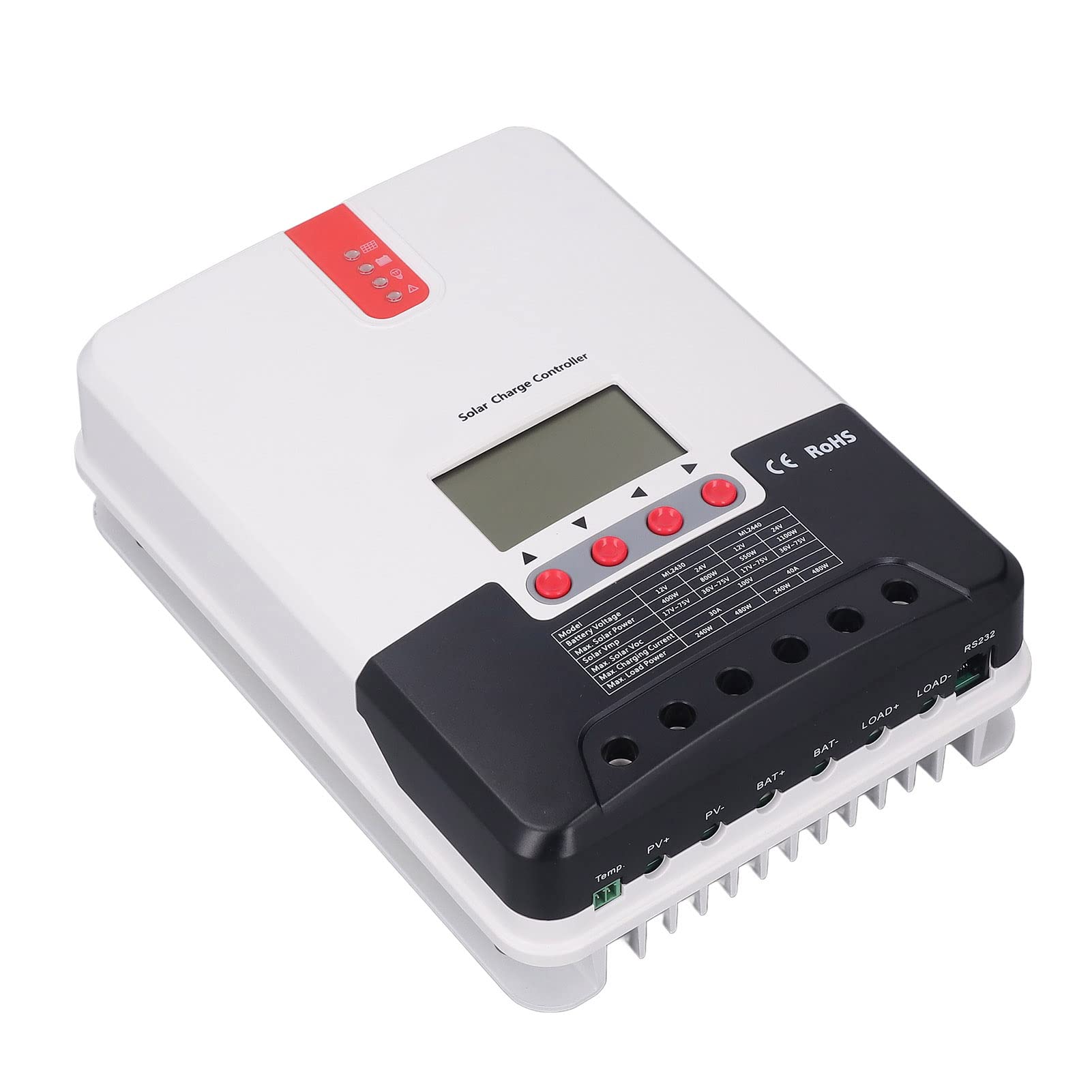 MPPT - Controlador de carga solar, 30 A, 12 V, 24 V con alta eficiencia hasta un 98%, protección múltiple para batería de hierro y litio de gel inundado AGM sellada