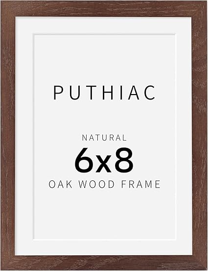 6x8 Oak Wood Picture Frame - Minimalist 6x8 Picture Frame, 6"x8" Frame Wood, Natural Solid Wooden Picture Frames for Wall Art Photo and Prints(1 Pack, Walnut)