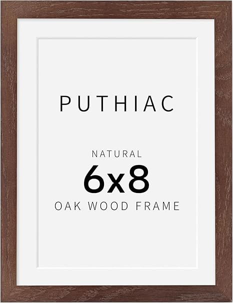 6x8 Oak Wood Picture Frame - Minimalist 6x8 Picture Frame, 6"x8" Frame Wood, Natural Solid Wooden Picture Frames for Wall Art Photo and Prints(1 Pack, Walnut)