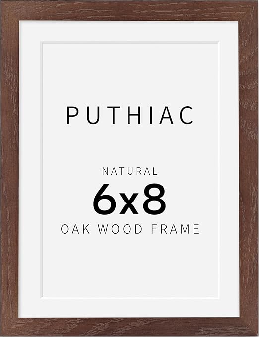 6x8 Oak Wood Picture Frame - Minimalist 6x8 Picture Frame, 6"x8" Frame Wood, Natural Solid Wooden Picture Frames for Wall Art Photo and Prints(1 Pack, Walnut)