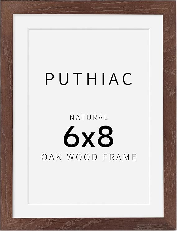 6x8 Oak Wood Picture Frame - Minimalist 6x8 Picture Frame, 6"x8" Frame Wood, Natural Solid Wooden Picture Frames for Wall Art Photo and Prints(1 Pack, Walnut)
