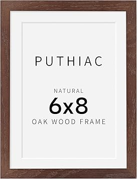 6x8 Oak Wood Picture Frame - Minimalist 6x8 Picture Frame, 6"x8" Frame Wood, Natural Solid Wooden Picture Frames for Wall Art Photo and Prints(1 Pack, Walnut)