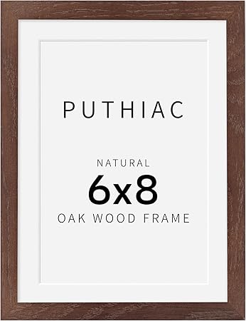 6x8 Oak Wood Picture Frame - Minimalist 6x8 Picture Frame, 6"x8" Frame Wood, Natural Solid Wooden Picture Frames for Wall Art Photo and Prints(1 Pack, Walnut)