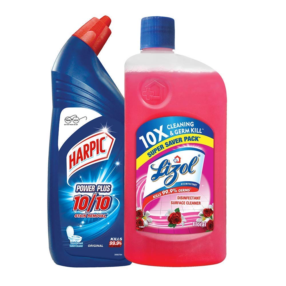 Lizol Disinfectant Floor Cleaner, Floral 975 ml With Harpic Powerplus