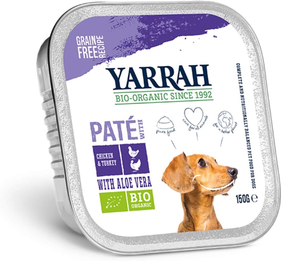 YarrahOrganic Grain-Free Dog Food Pate with Chicken & Turkey - 150 gr - For All Types of Dogs from Puppies to Older Dogs - Only Pure Food, Free from Artificial Additives - With Aloe Vera