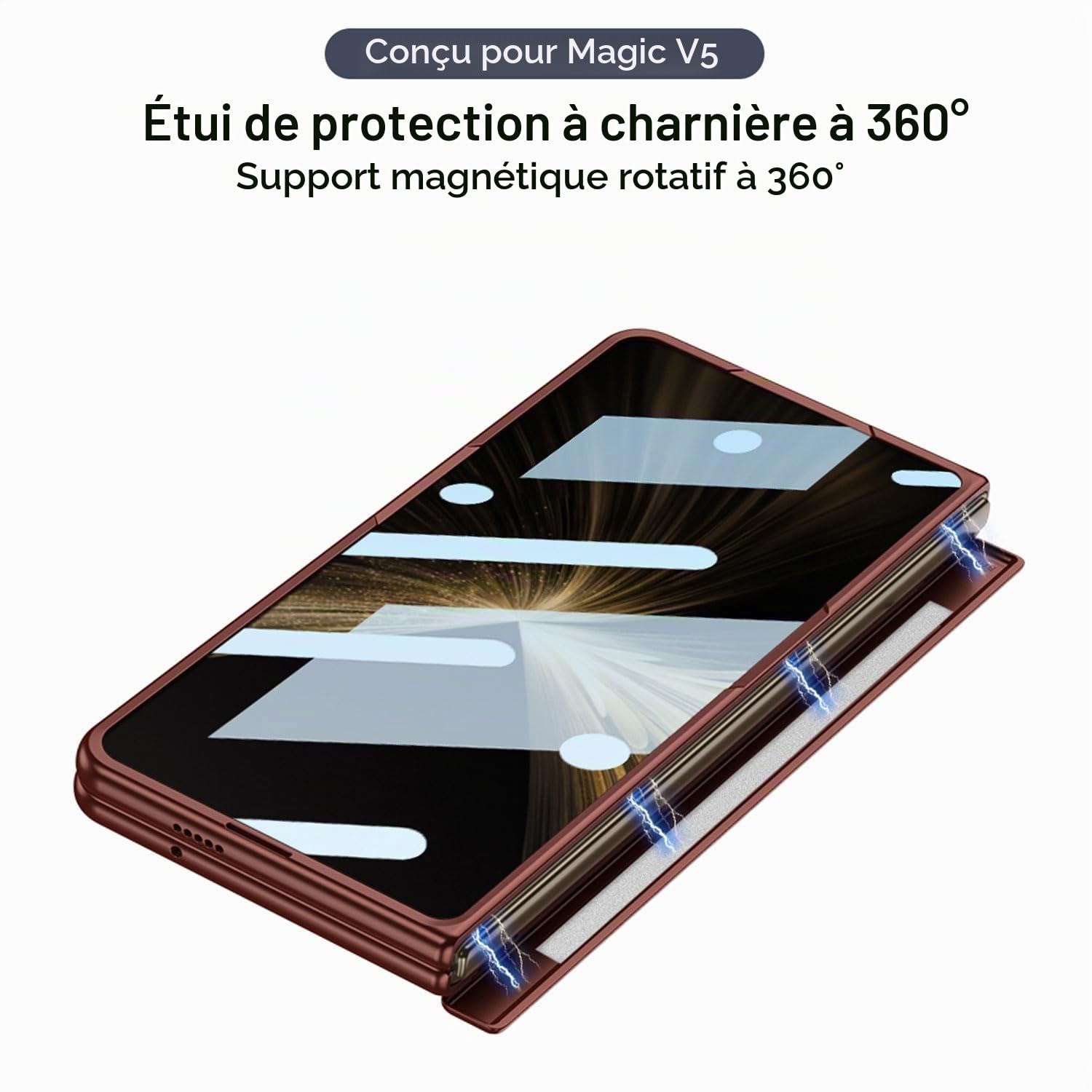 COQUE Étui pour Honor Magic V5 avec Film Trempé, Tout Compris Pliable à Charnière,Housse de Téléphone Pliante pour Honor Magic V5 5G-Noir