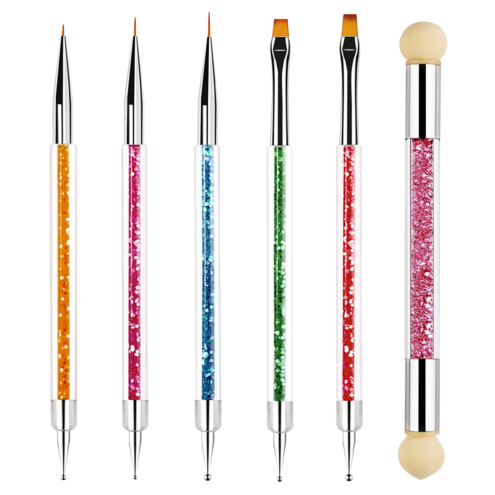 Sularpek 6 Piezas Pinceles Para Uñas, Pincel Acrilico Uñas, Pincel Fino para Uñas, Herramientas de Doble Punta de Uñas, Nail Dotting Manicure Tools Para Diseño de Arte de Uñas DIY