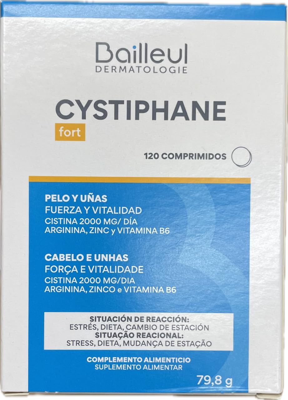 Bailleul Cystiphane Fort Suplemento dietético Cabello & Uñas Fuerza y Vitalidad Resistencia del Cabello - Juego de 2 cajas de 120 comprimidos