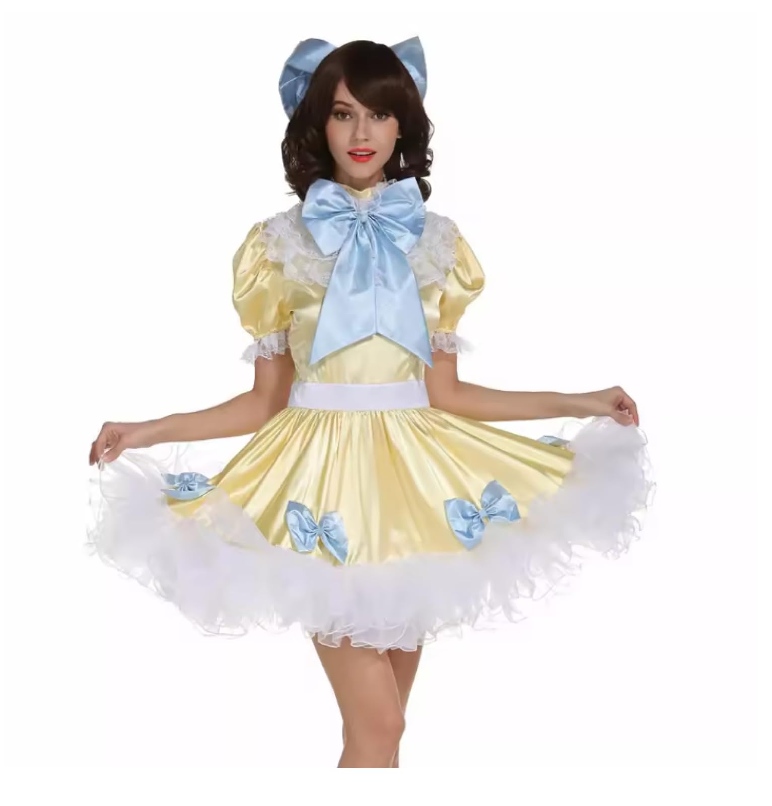 Lkuitegogfb Women's Men And Wo New Sissy Bow Embellished Ruffle Edge Dress Lockable Maid Cosplay Costume Lolita,,Xxxl