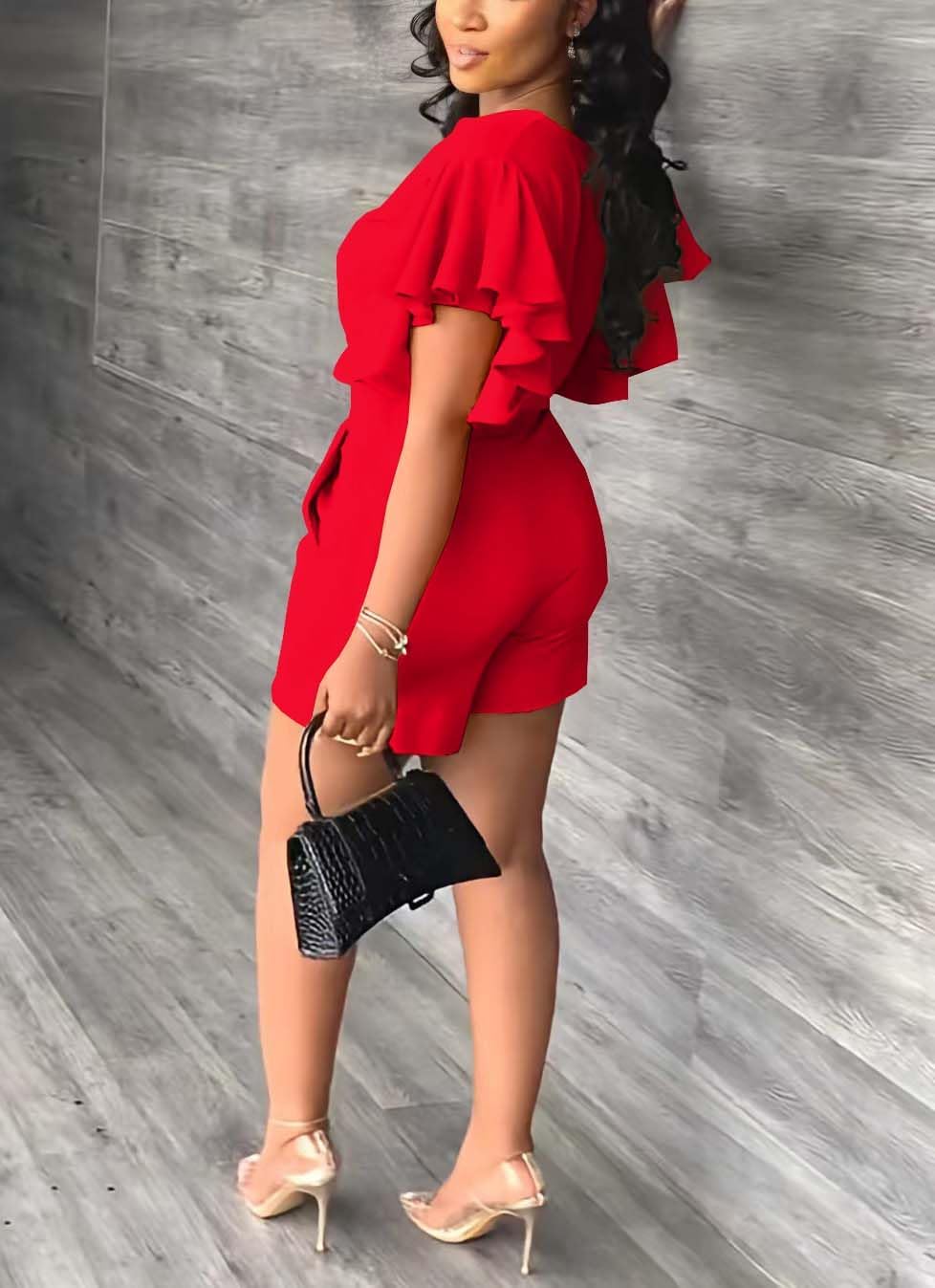 Fooullaide Womens Summer 2 Piece Outfit Set Crop Top Butterfly Sleeve Short Set Sexy Beach Vacation 2pc Sets - Image 3