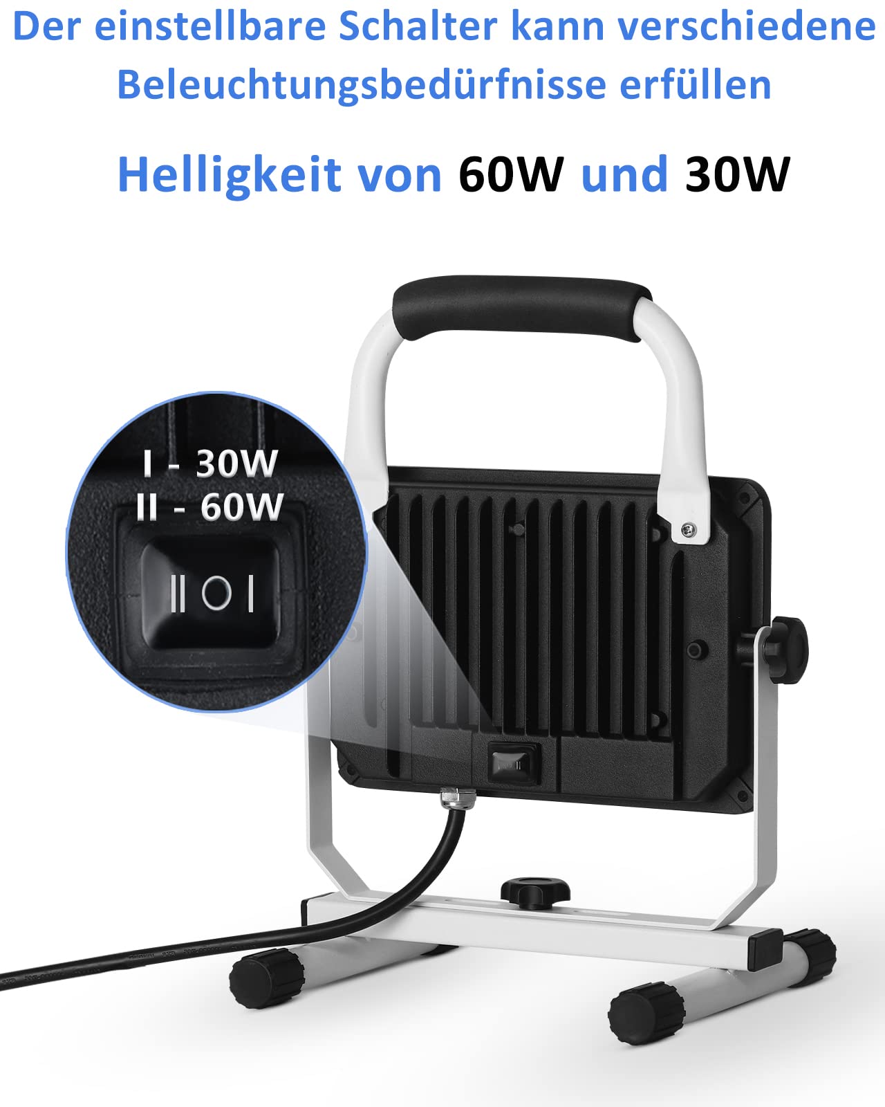 60W 6000 Lumen LED Baustrahler Arbeitsleuchte im Freien, Wasserdichtes Arbeitsscheinwerfer mit Dimmbare Schalter,Werkstatt Arbeitslicht mit Netzkabel für Garage Auto, Außenbeleuchtung