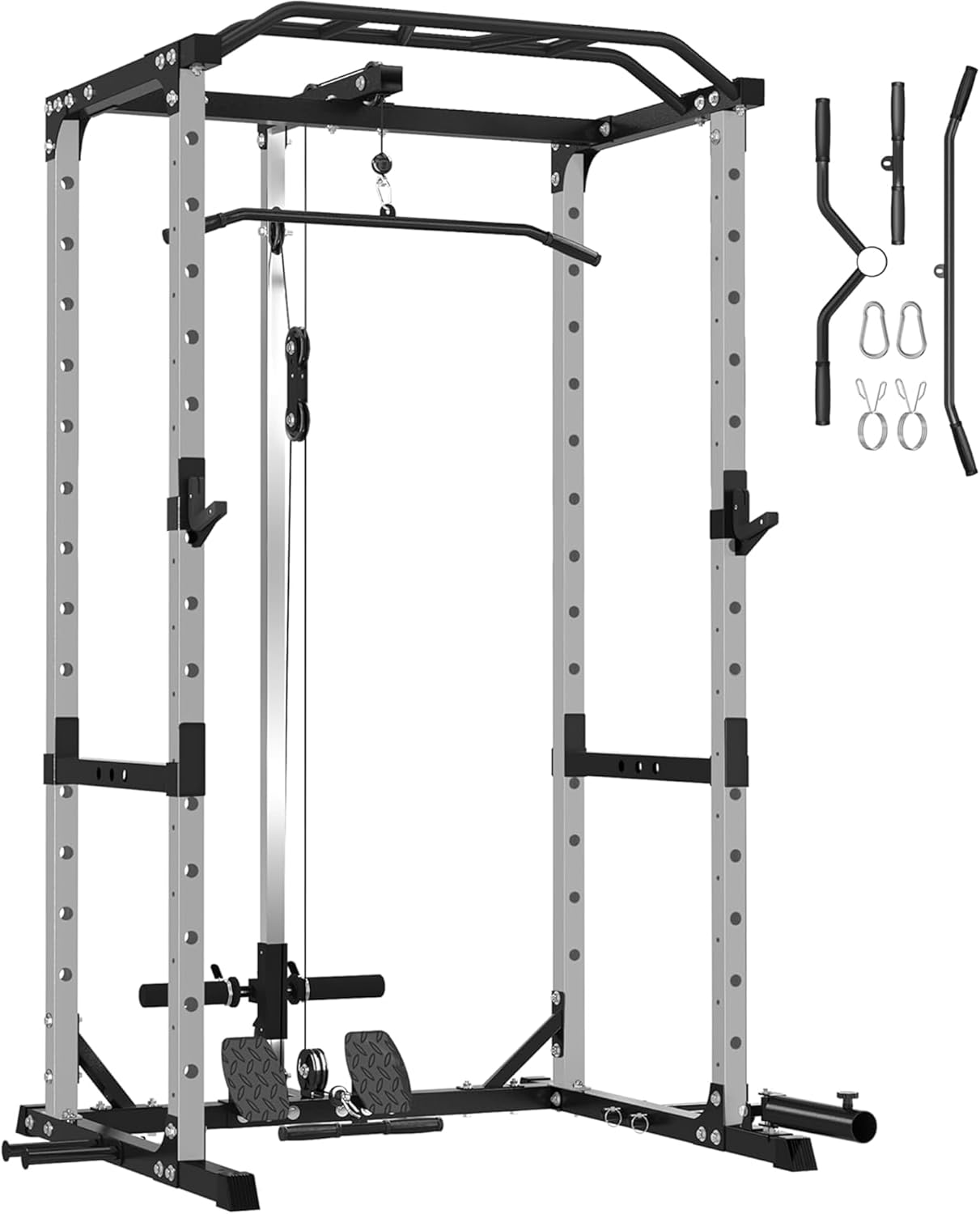 Power Cage, Home Gym Package, 1600LBS Squat Rack for Home Gym Small Spaces, 1.2" Diameter Multi-Grip Pull-Up Bar, LAT Pulldown System and Landmine Attachment