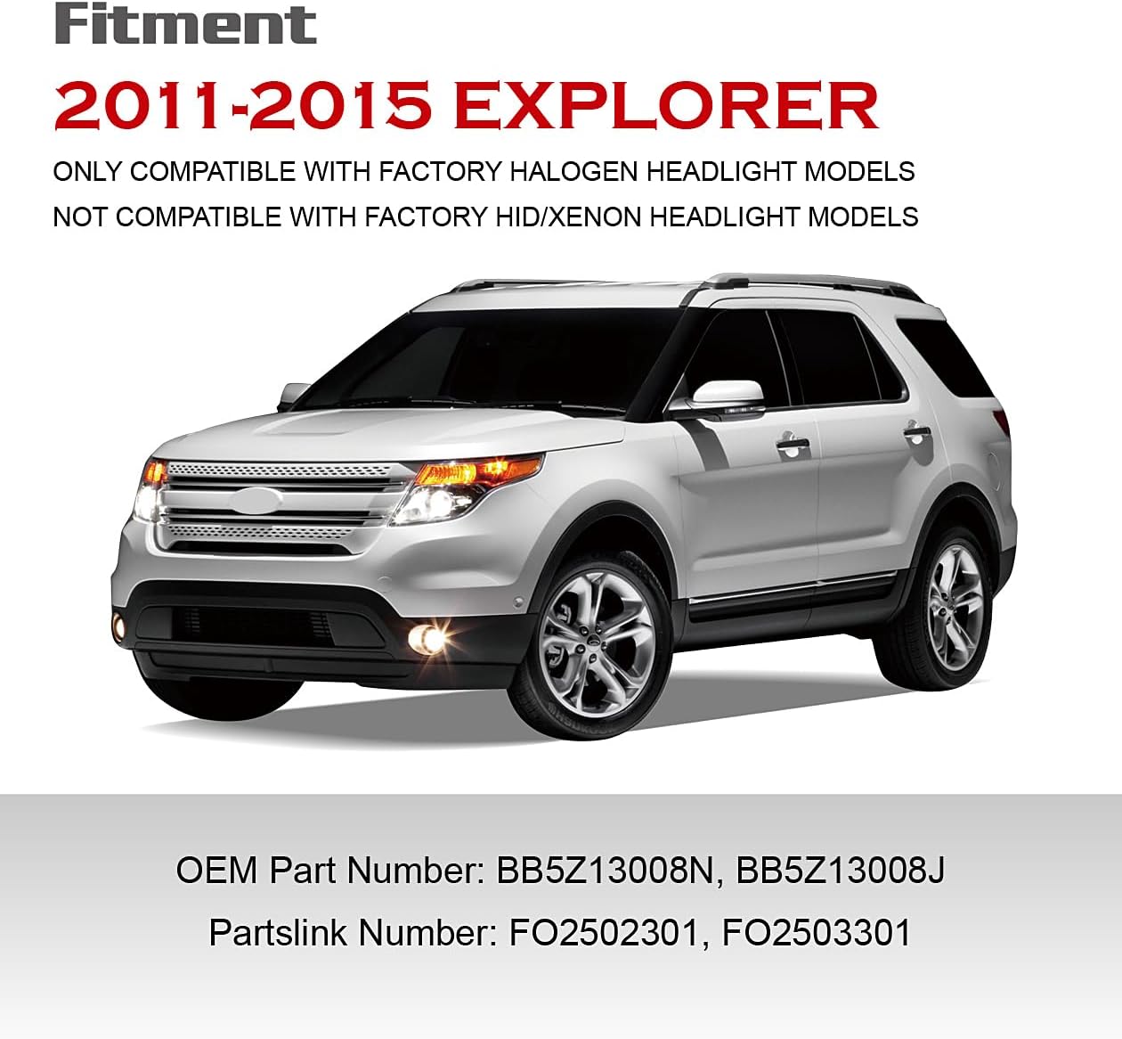 Black Pair Headlights Compatible With 2011-2015 Ford Explorer