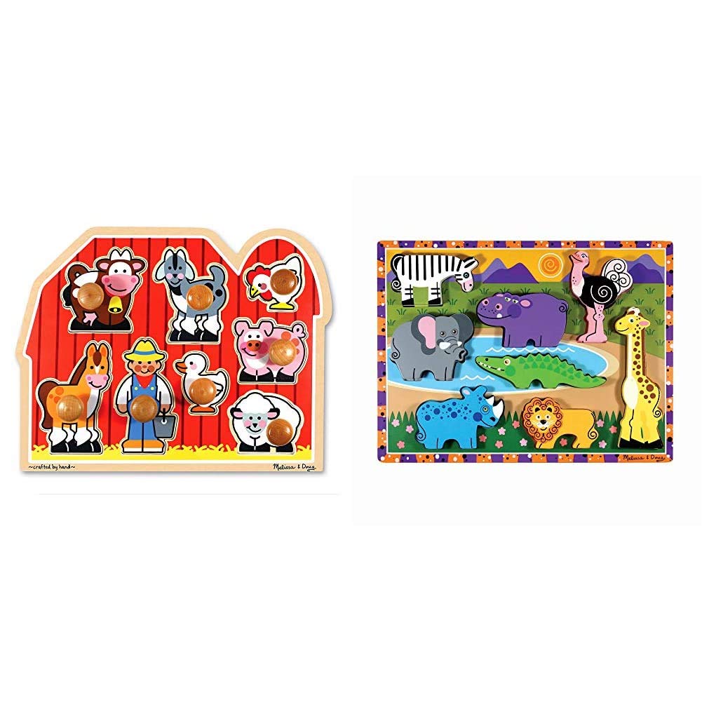Melissa Doug Farm Animals Jumbo Knob Wooden Puzzle Safari Chunky P | amzdealz