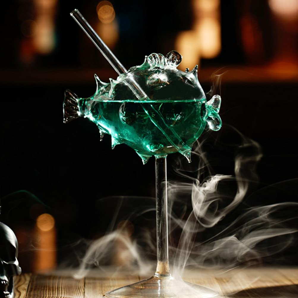 Angoily 2 Stk Glas Glasfischgläser Fischweinkelch Margarita-gläser Cocktailglas, Weinkelchgläser Fischcocktail Martini-gläser Cocktailglas-tasse Fischform Kristall Trinkbecher