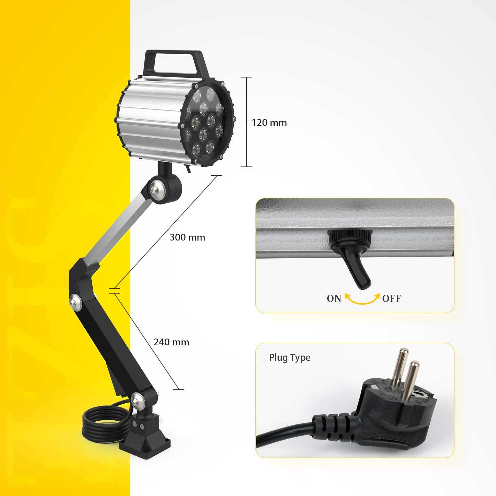 LED Werkzeug Drehmaschine Lampe Maschinenleuchte Lange Arm12W110V 220V Arbeitsleuchteeinstellbar Wasserdicht Arbeitsscheinwerfer (12W)