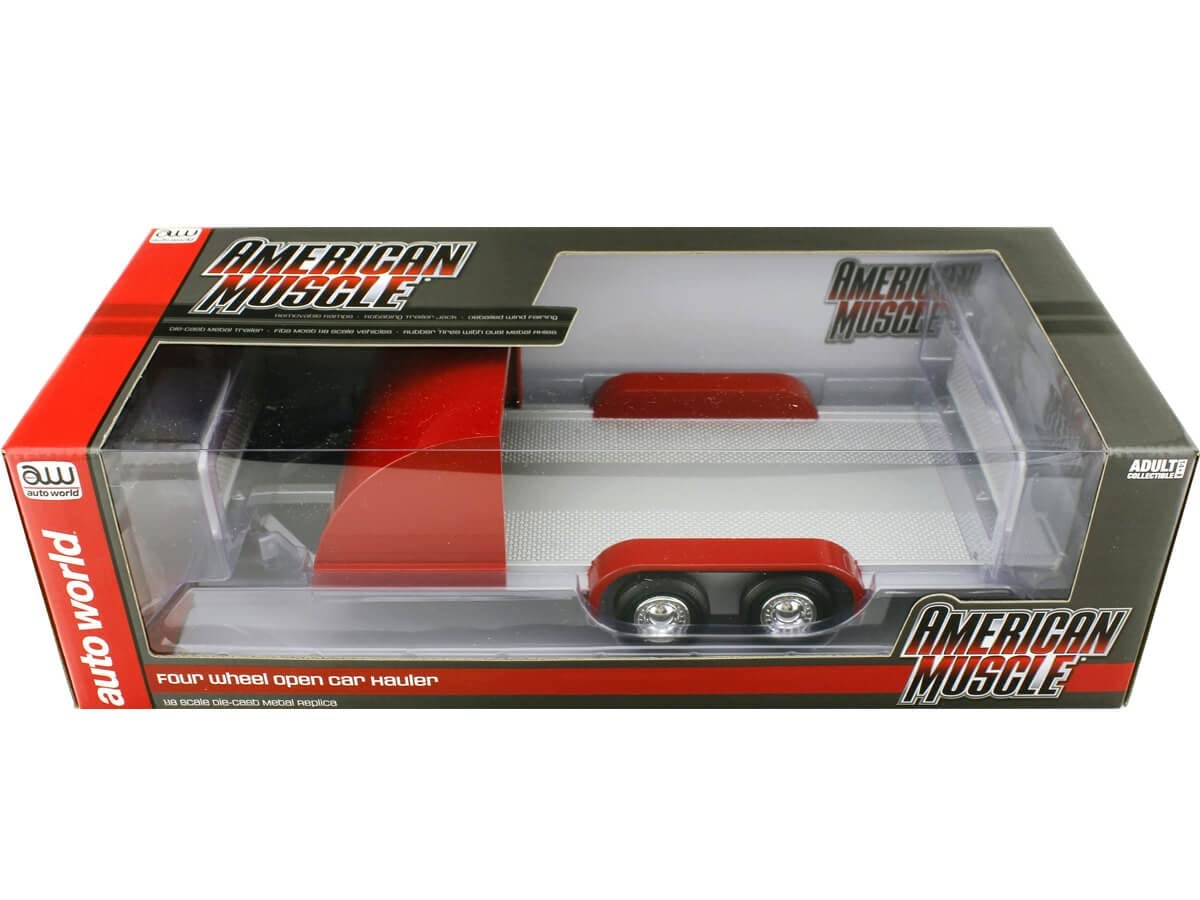 Trailer Car Hauler Anhänger 2-Achser silber rot Modellauto 1:18 Auto World