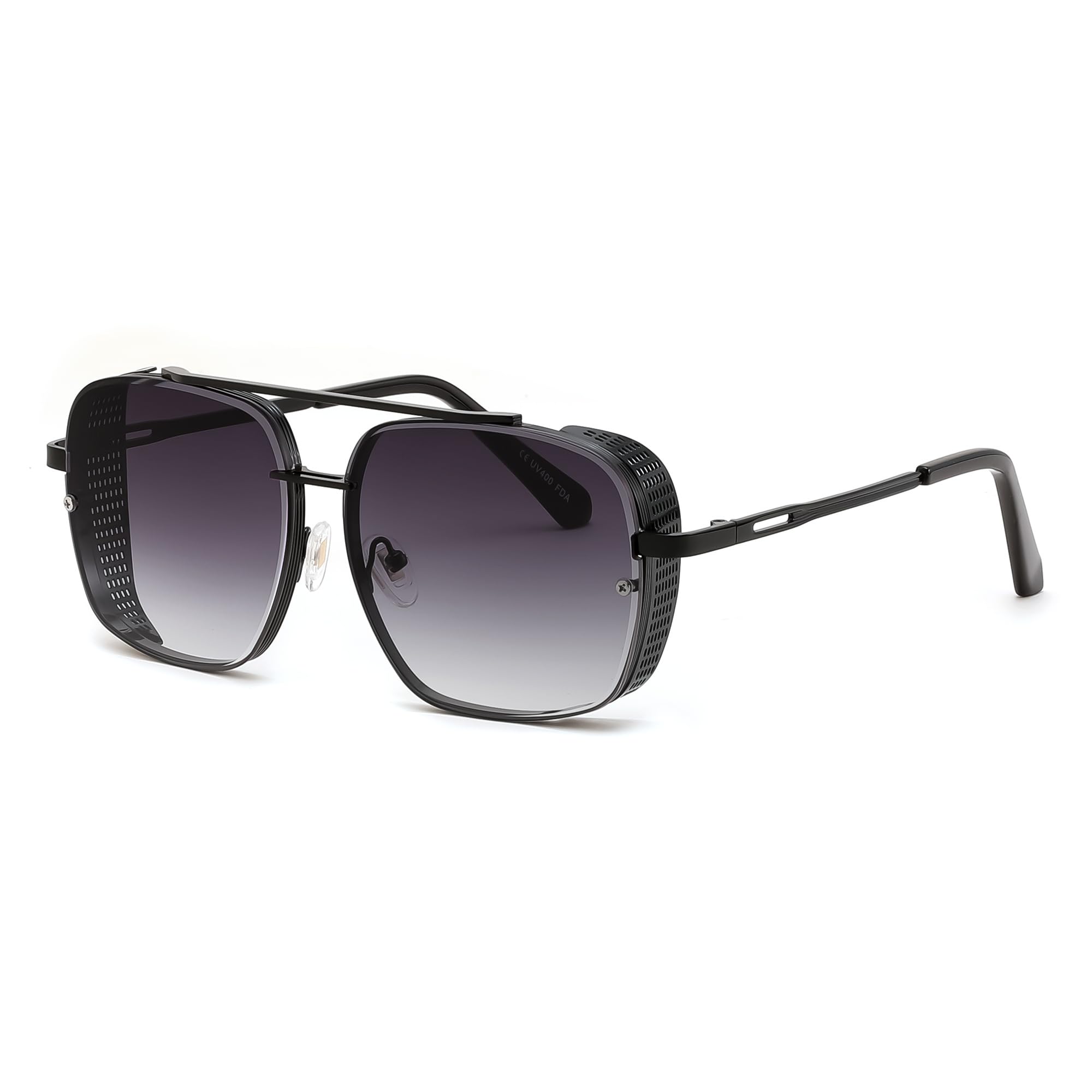 FEISEDY Sunglasses Mens Women Vintage Pilot Square Trendy Metal Steampunk Fishing Driving Sun Glasses B2894