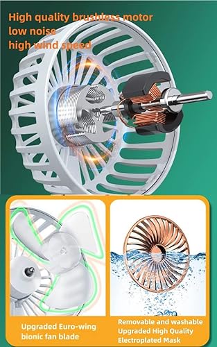 Vista 5 de Ventilador de mano, ventilador portátil recargable por USB con 3 velocidades, funciona con pilas, mini ventilador de escritorio plegable con soporte