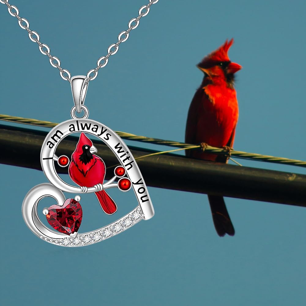 Cardinal Necklace for Women 925 Sterling Silver Cardinal Heart Pendant Necklace for Women I am Always With You Memorial Necklace Cardinal Necklace for Remembering Loved Ones Gifts for Women - Image 6