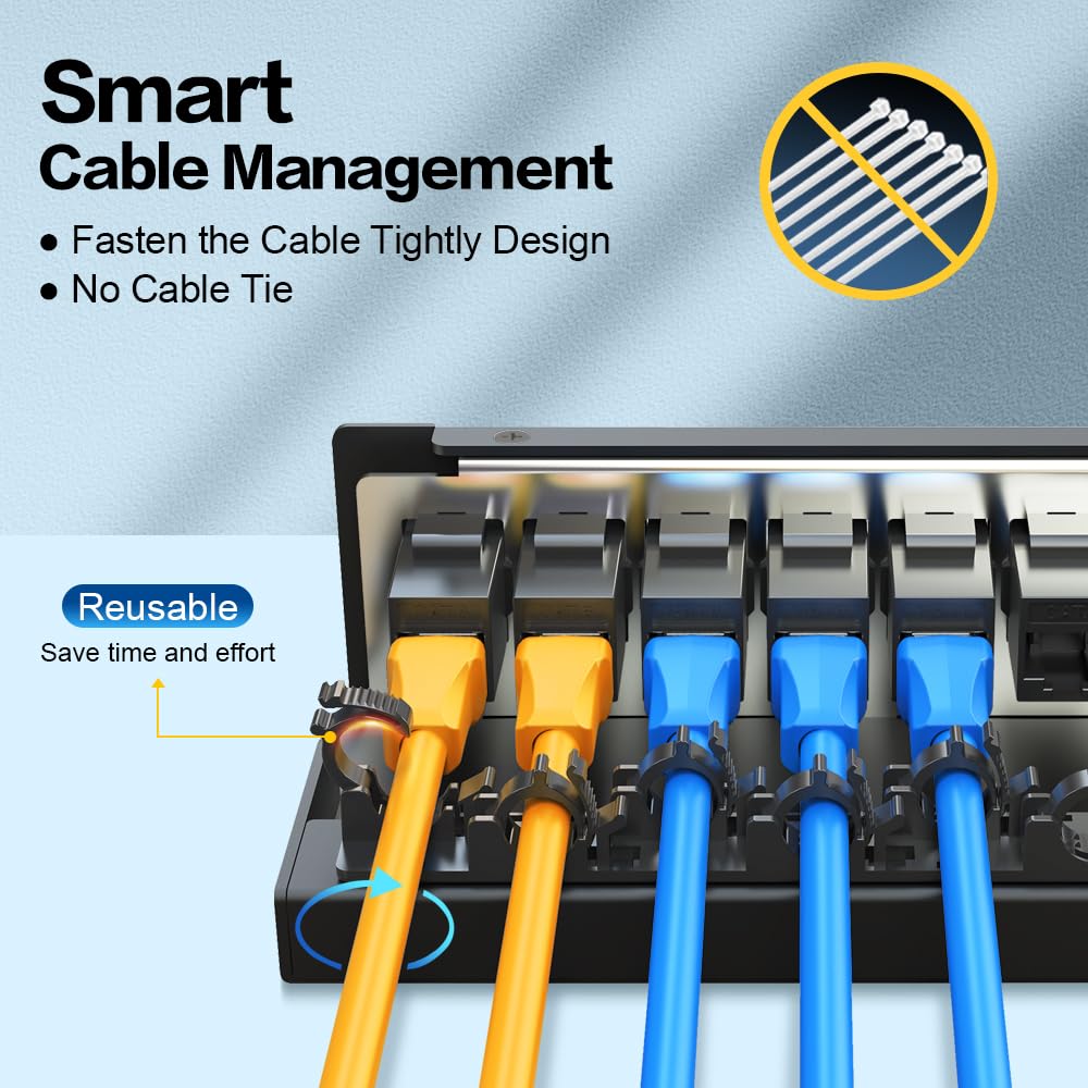 12-Port CAT6 Keystone Patchpanel geschirmtes Netzwerk-Patch-Patch mit intelligentem Kabelmanagement für Heim-/Büronetzwerk (1U, 12-Port, CAT6)