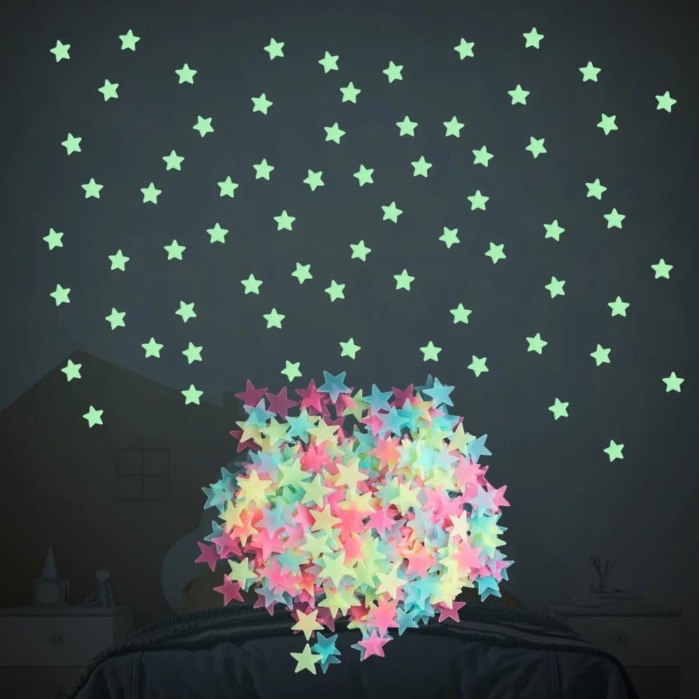 Cldaisy Multicolor 50Pcs Glow In The Dark Luminous Stars Fluorescent Noctilucent Plastic Wall Stickers Murals Decals For Home Art Decor Bedroom Room Decorations, Decorative Goods Stickers