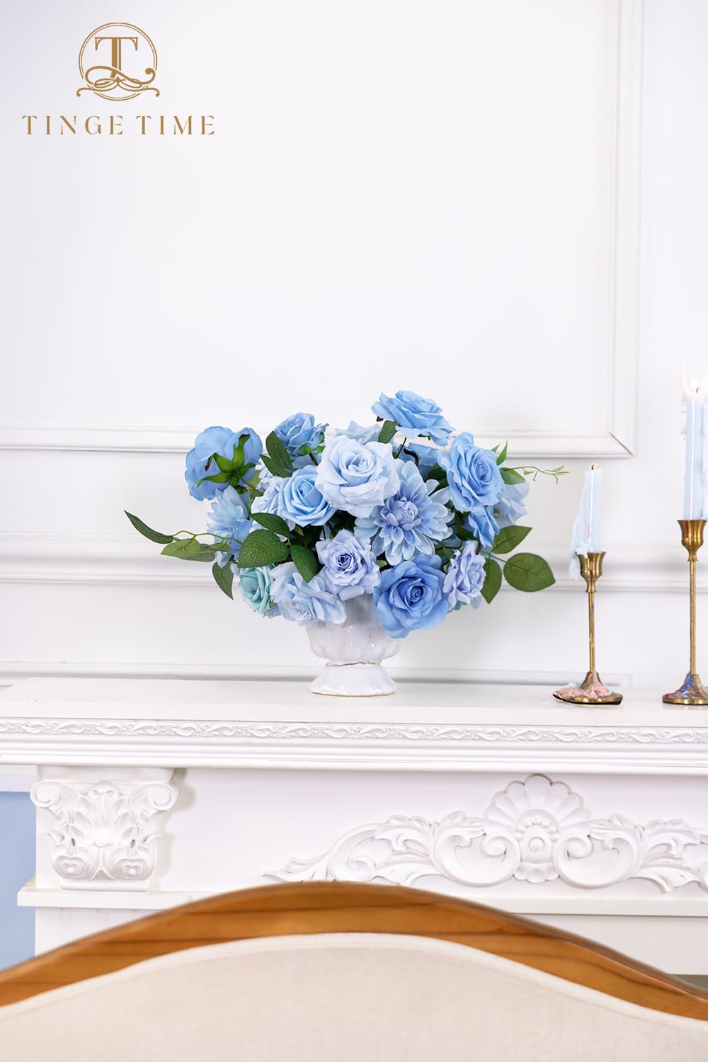 TINGE TIME Artificial Flowers Combo Box Set, 16PCS Fake Rose Silk Flower with Stem for DIY Wedding Bouquets Centerpieces Baby Shower French Country Home Decoration (Provence Blue)