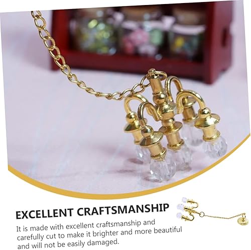 Miniatura 2 de Housoutil 2 piezas Mini araña de cristal casa de muñecas miniatura linterna LED modelos luz casa de muñecas lámpara colgante miniatura paisaje