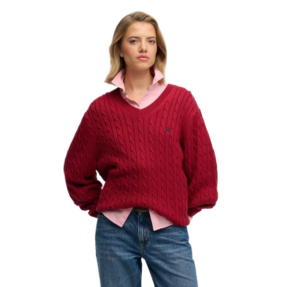 Superdry Women's Rouge Oversized V-Neck Cable Knit Jumper For